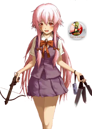 Yuno Gasai Anime Character With Weapons PNG image