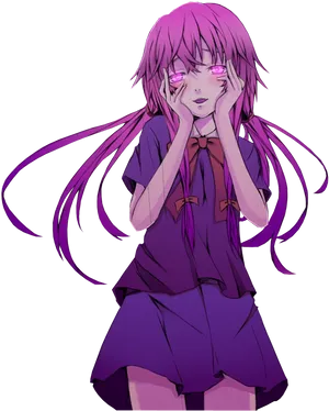 Yuno Gasai Pink Eyes Blushing PNG image