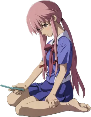 Yuno Gasai Sittingwith Knife PNG