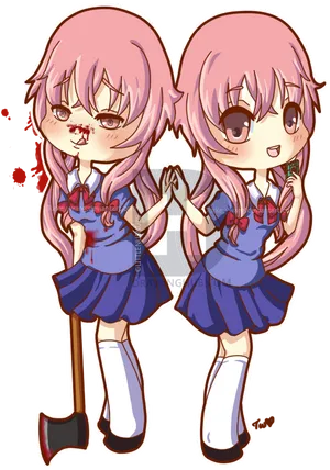 Yuno Gasai Twin Chibis PNG image