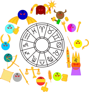 Zodiac_ Signs_and_ Planets_ Cartoon PNG image