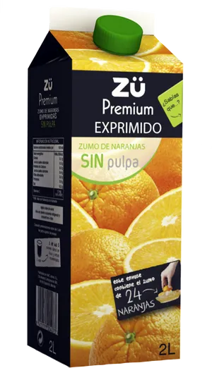 Zu Premium Orange Juice No Pulp2 L Packaging PNG image